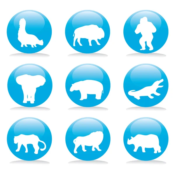 Wild animals blue buttons set 1 — Stock Vector