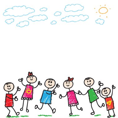 Doodle children playing clipart