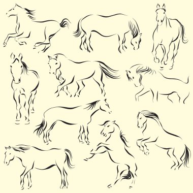 Ten horses set clipart