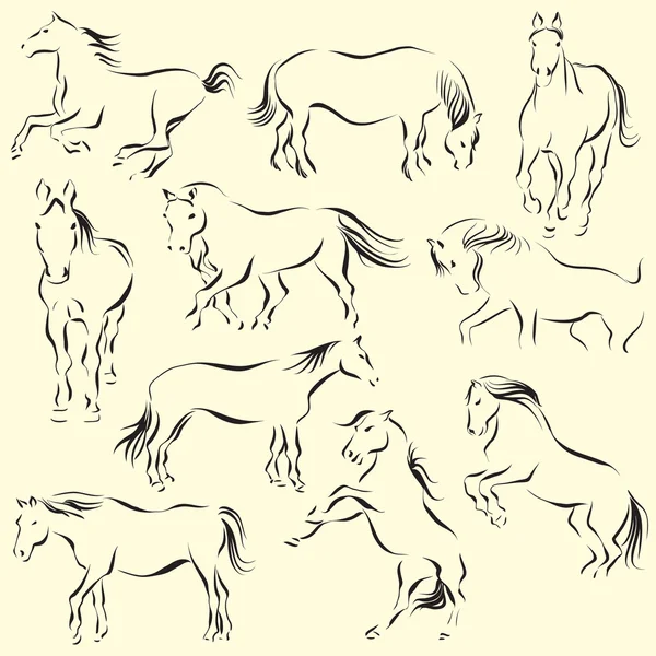 Set de diez caballos — Archivo Imágenes Vectoriales