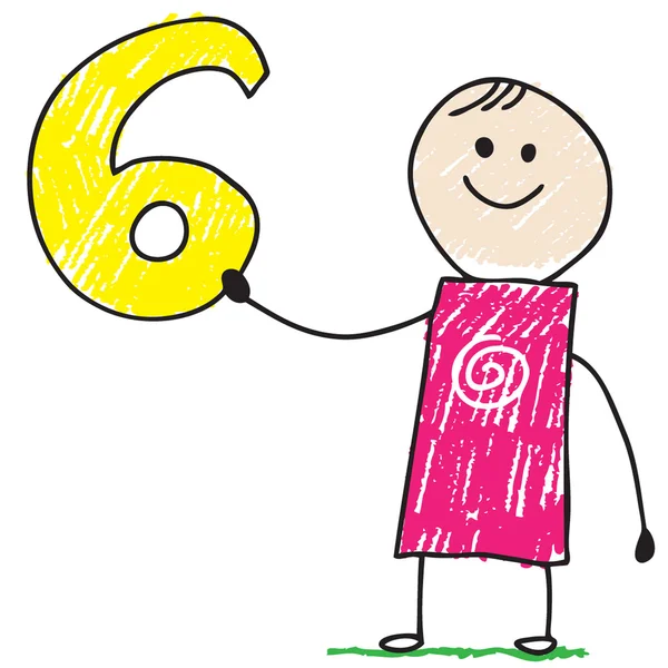 Doodle bambino in possesso del numero sei — Vettoriale Stock