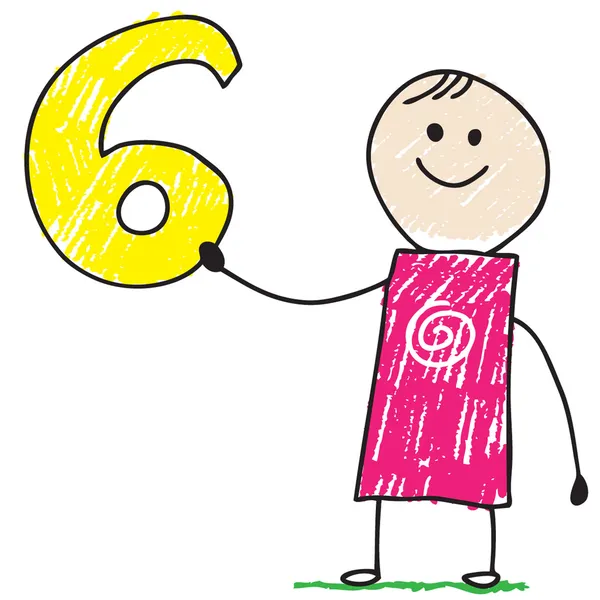 Doodle παιδί κρατώντας αριθμός έξι — Διανυσματικό Αρχείο