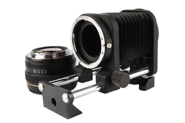 Macro bellows and lens — Stock Photo, Image