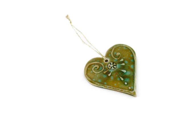 Decorazione ceramica a forma di cuore verde Immagini Stock Royalty Free