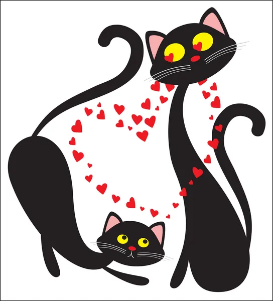 Gatos negros enamorados — Vector de stock