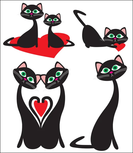 Katter og hjerte – stockvektor