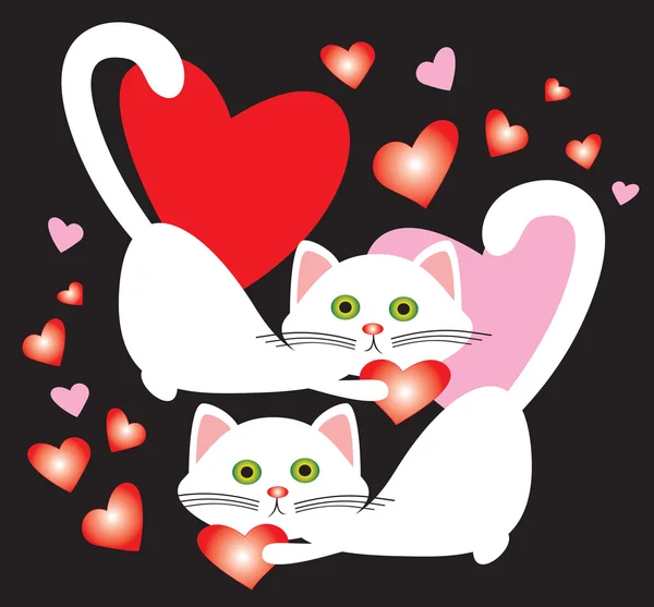 Branco enamoured pequenos gatos Ilustração De Stock