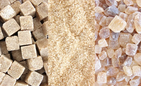 Cane sugar - three types collage — Stock Photo, Image