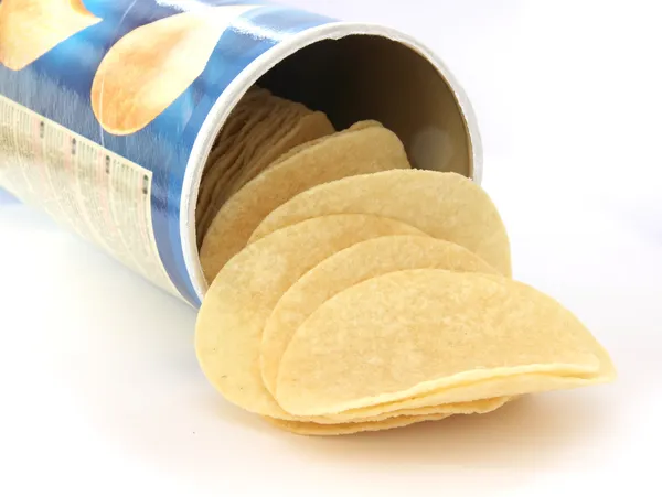 Potato chips in can — Stock Photo, Image