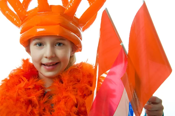 Κορίτσι θέτουν σε πορτοκαλί στολή — Φωτογραφία Αρχείου