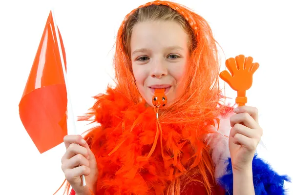Menina está posando em roupa laranja — Fotografia de Stock