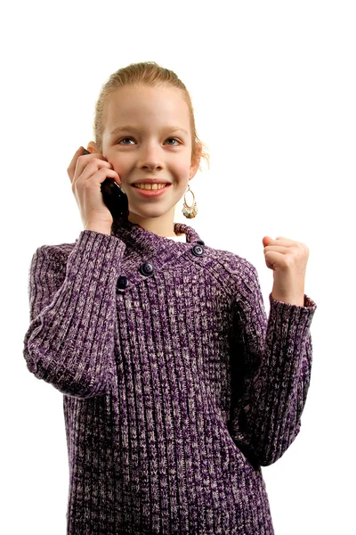 Mädchen ist am Telefon glücklich — Stockfoto