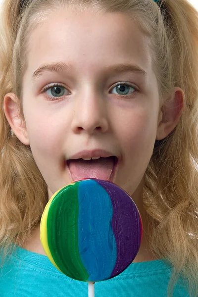 Gril med lollipop — Stockfoto