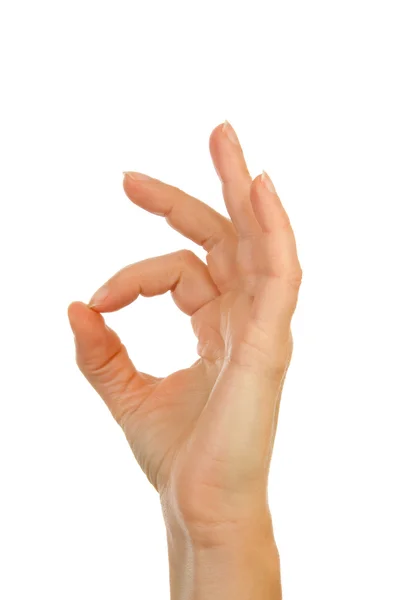 La mano de la mujer haciendo señal OK — Foto de Stock