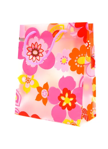 Saco de compras de plástico com motivo floral — Fotografia de Stock