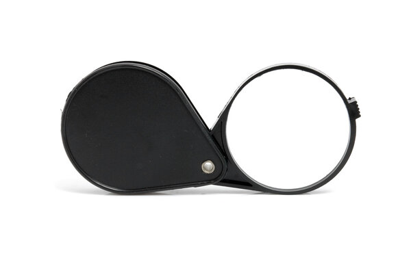 Black magnifying glass isolated on white background