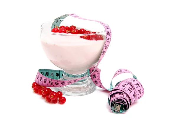 Jogurt miska s páskou opatření — Stock fotografie