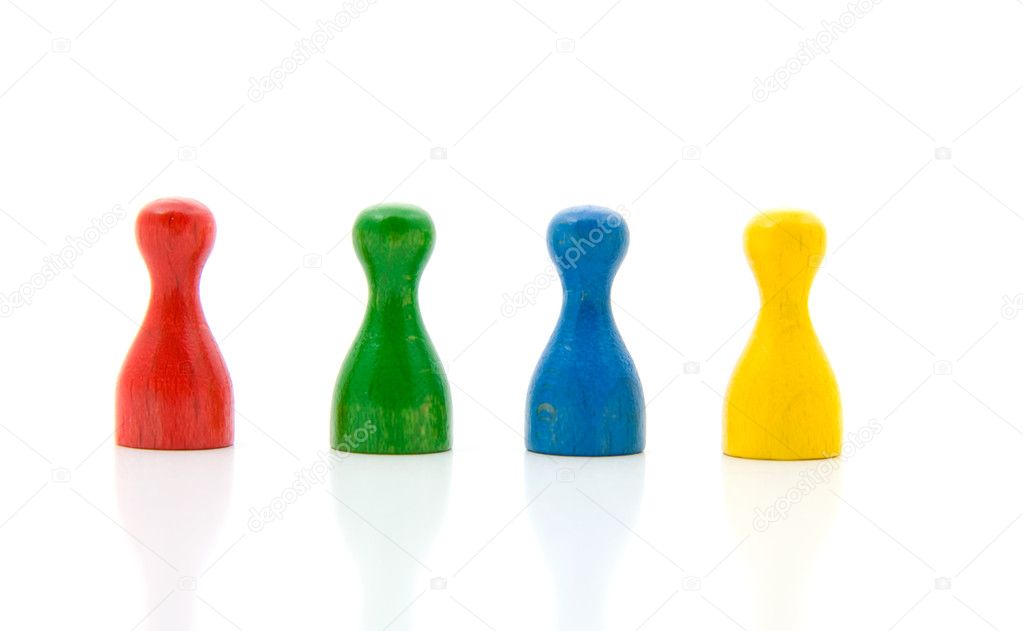 Four colorful pawns