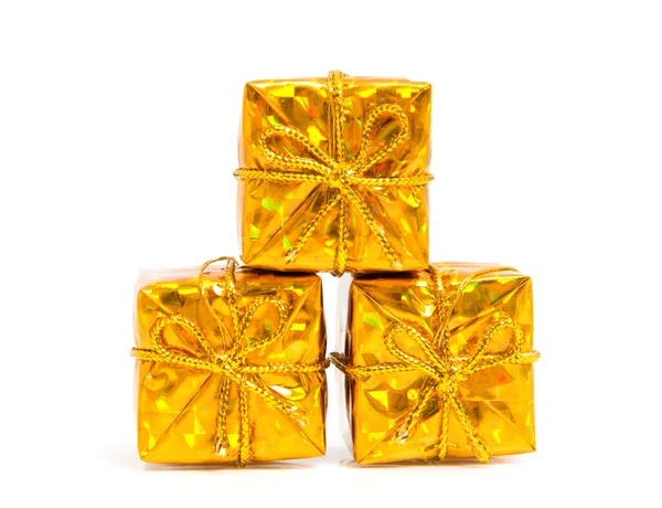 Zlaté lesklé dárky — Stock fotografie