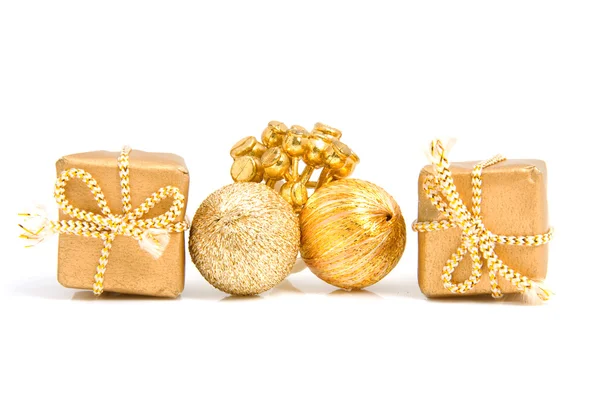 Presentes dourados e decoração — Fotografia de Stock