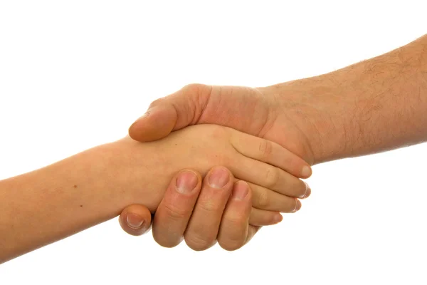 Adult men and child handshake — Stock Photo, Image