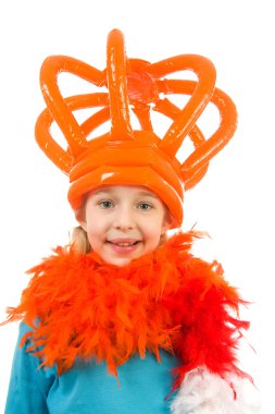 Girl is posing in orange outfit clipart