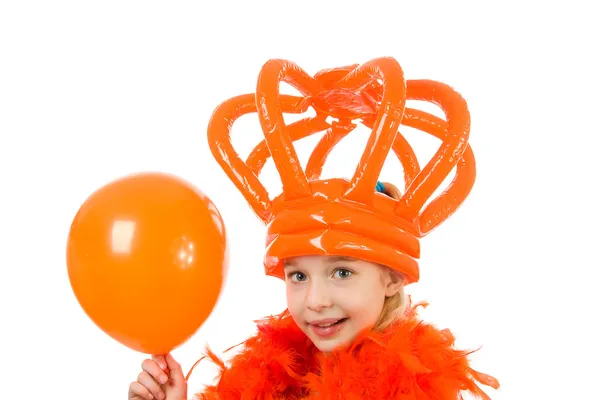 Girl is posing in orange outfit — Stock Photo, Image