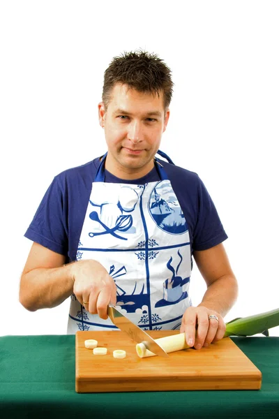 Cuoco taglia porro — Foto Stock