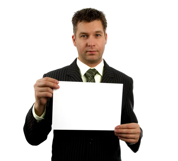 Businessman is holding empty card — Stock Photo, Image