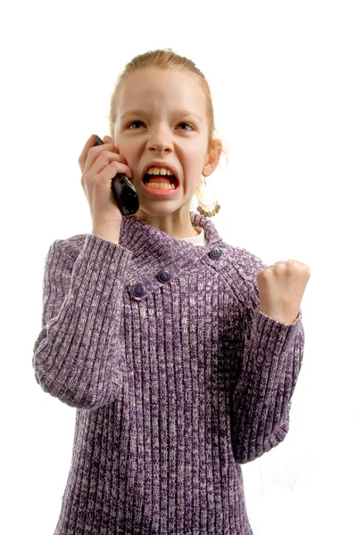 Menina está com raiva do telefone — Fotografia de Stock