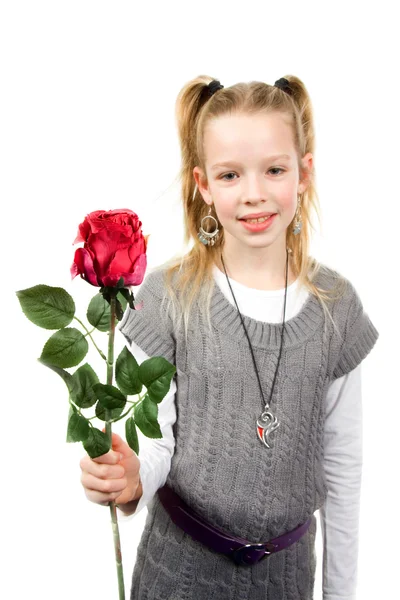 年轻的姑娘给玫瑰 — 图库照片
