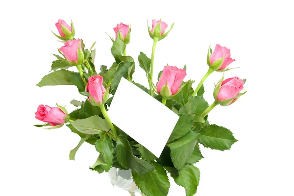Rosas rosadas y tarjeta de memo vacía —  Fotos de Stock