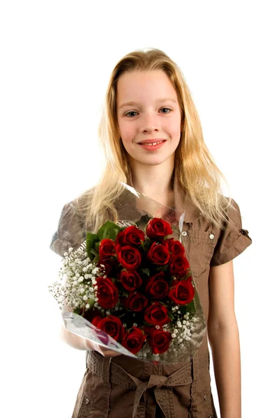 女孩与玫瑰 — 图库照片