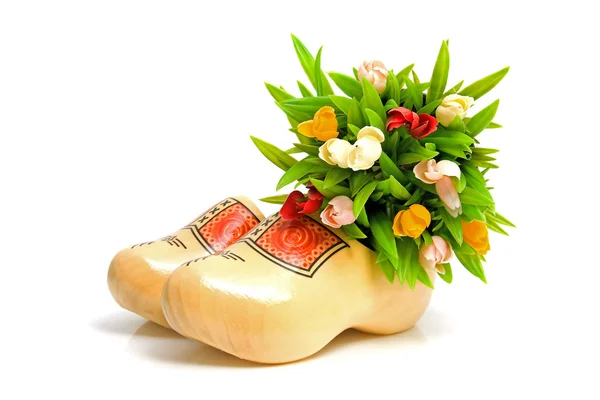 stock image Traditional Dutch yellow wooden shoes