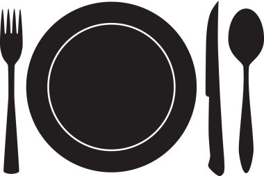 Plateful fork spoon and knife silhouette clipart