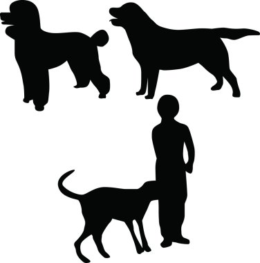 Kid and dog silhouette vector clipart