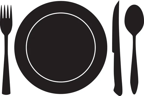 Γεμάτο πιάτο πιρούνι, κουτάλι και μαχαίρι σιλουέτα — Διανυσματικό Αρχείο
