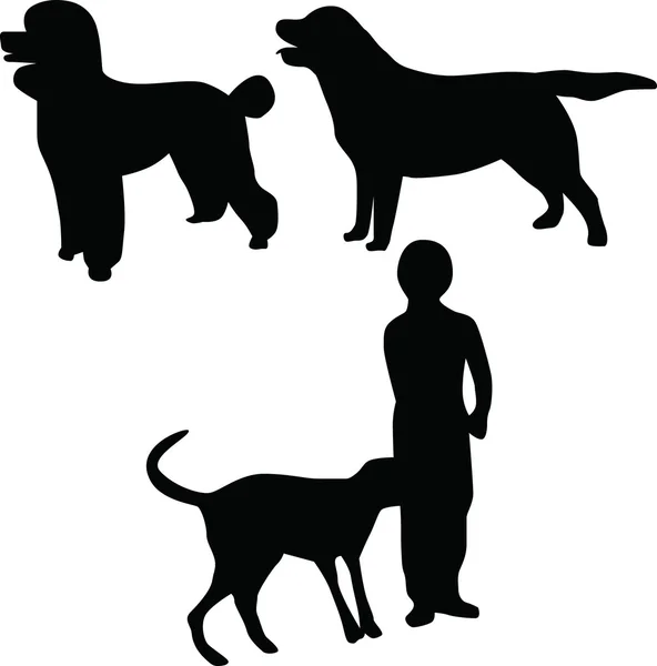 Çocuk ve köpek siluet vektör — Stok Vektör