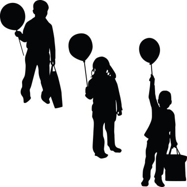 Children with balloon silhouette vector clipart