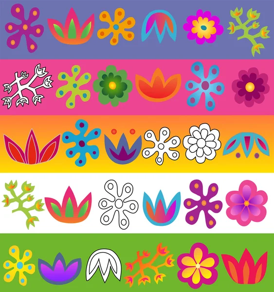 Vector flowers pattern set — Stock Vector