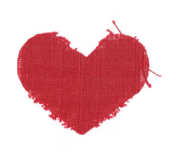 Rode linnen valentine hart op witte backg — Stockfoto
