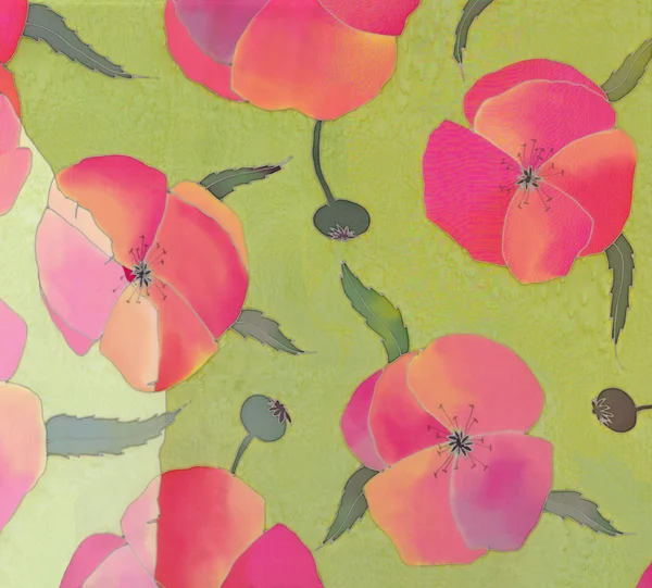 Red poppies on green background — Stock Photo, Image