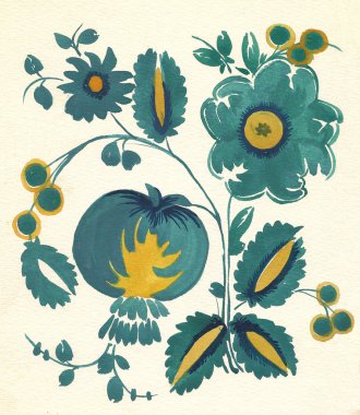Water-colour russian flower pattern clipart
