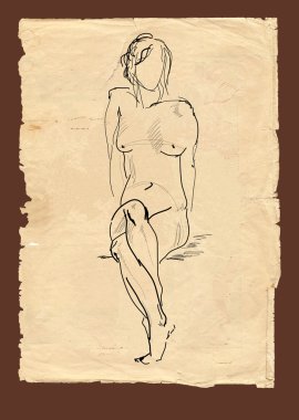 Drawing sitting model in retro style clipart