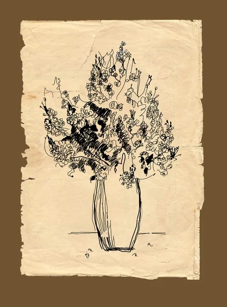 Freehand drawing bouquet on old paper — Stock Photo, Image