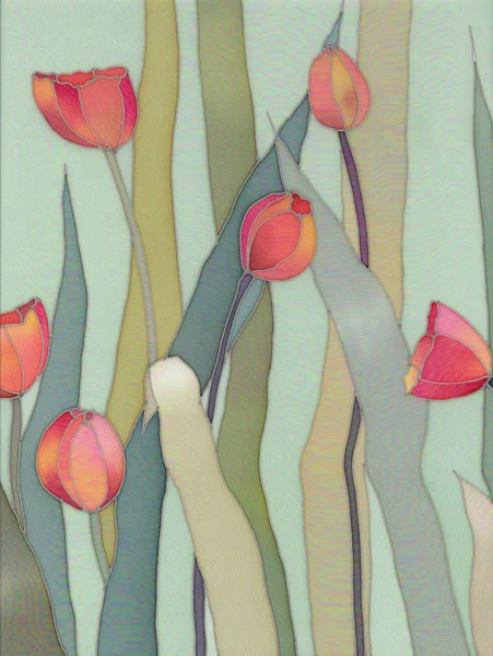Red tulips on grey background — Stock Photo, Image