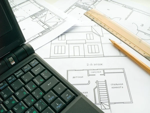 Computer plan drawing scheme house apart — Stock Photo, Image