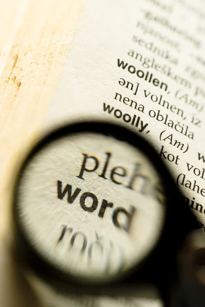 Word magnified with small loupe — Stock Photo, Image