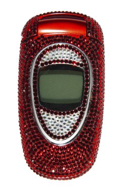 Mobile phone encrusted with crystals clipart