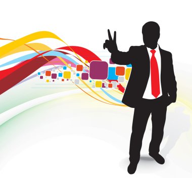 Businessman showing Victory sign clipart